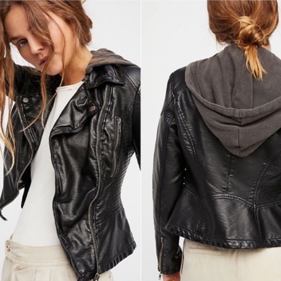 Free People Jackets & Blazers - Free People Vegan Leather Hooded Jacket